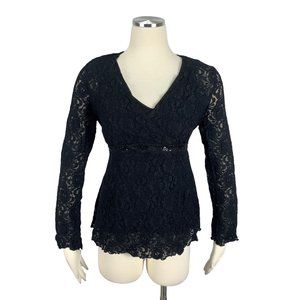 Motherhood Maternity Medium Blouse Black Lace Formal Rhinestones Lined